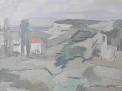 20th century school. Vervins. Oil on canvas....