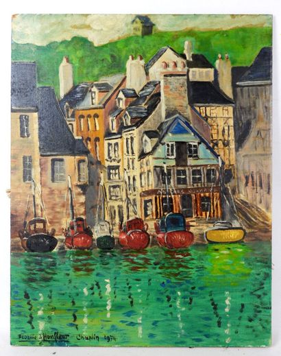 CHAPLIN (XXe) : Flotille à Honfleur. Huile...