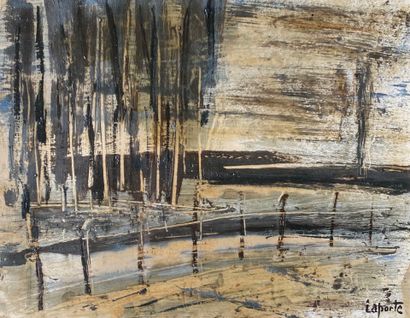GEORGES LAPORTE (1926-2000) : Huile sur papier....