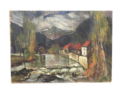 M.THIBALLLAT (XXth): Landscape. Oil on canvas....
