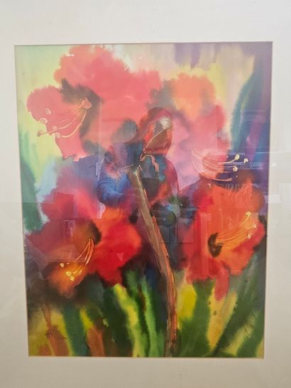 HILLER (20th).
Bouquet of amaryllis.
Watercolor...