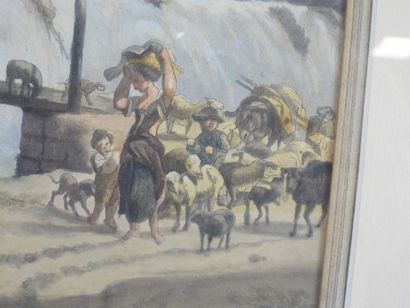 Ecole du XIXème siècle : Paysage animé de...