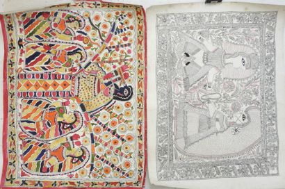 INDE. Divinités. Deux dessins à l'encre et...