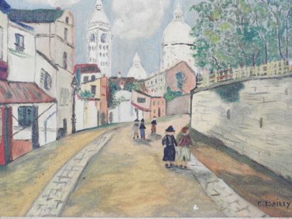 C. BAILLY (XXe). La promenade. Huile sur...