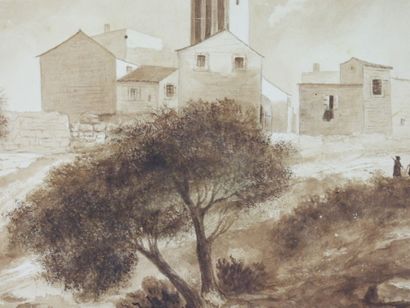 Ecole du XIXème siècle : Paysage animé de...
