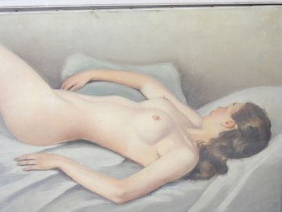 L. ABER (XXe) : Nu féminin. Huile sur toile....
