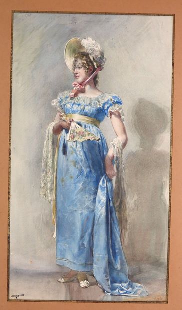 HORN (XIX-XXe) : Elégante. Aquarelle. Signé...
