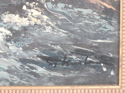 20th century FRENCH school. Rough sea. Oil...