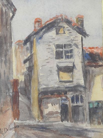 R. DELAUNAY (20th). House in a street. Watercolor...