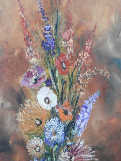 DELARUE (XXth). Bunch of flowers. Oil on...