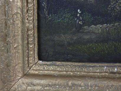 Ch. BRADY(XIXe) : Paysage animé d'un personnage...