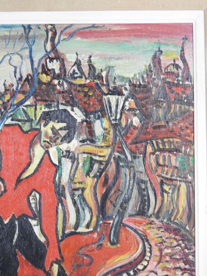 Claude MOYA (20th). Drunkenness. Oil on isorel...