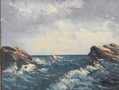 20th century FRENCH school. Rough sea. Oil...