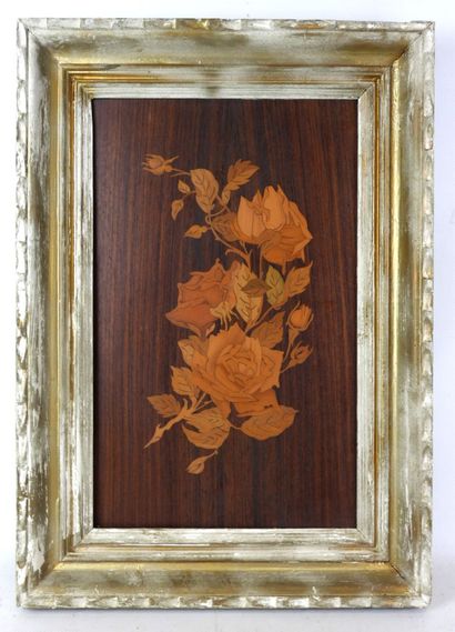 Inlaid panel with floral decoration. 55 x...