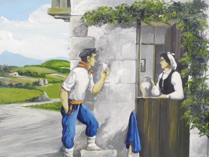 USAN (20th): Basque couple. Oil on isorel....