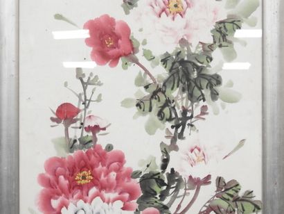 CHINE : Branches fleuries roses et blanches....