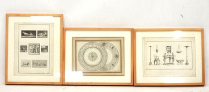 THREE FRAMED ENGRAVINGS: - plate containing...