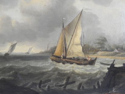 Ecole du XIXème siècle : Marine par temps...