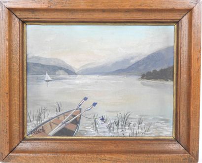 ISNARD (XXth). Lake Annecy. Oil on cardboard....