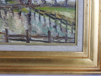 DELARUE (XXth): View of the house. Oil on...