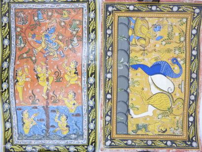 INDE. Vishnou et Krishna. Deux gouaches sur...