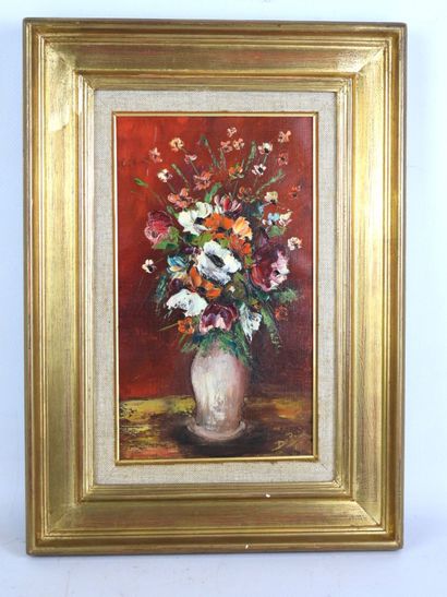 DELARUE (XXth): Bouquet de fleurs. Oil on...