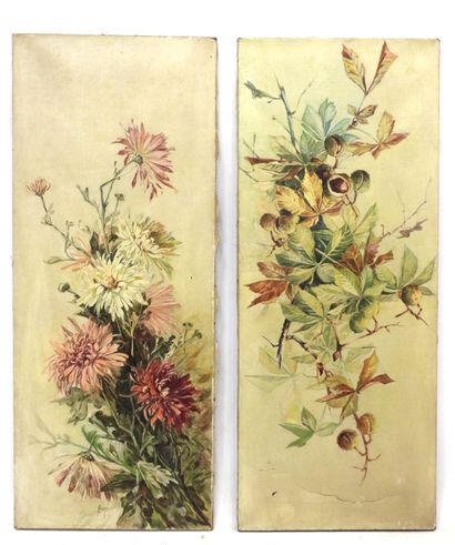RENEE (XXe) : Fleurs. Deux huiles sur toile...