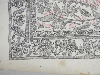 INDE. Divinités. Deux dessins à l'encre et...