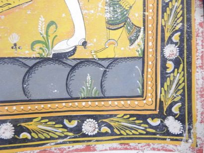INDE. Vishnou et Krishna. Deux gouaches sur...