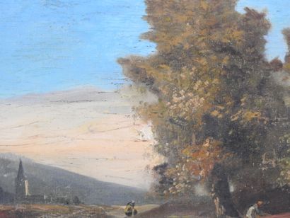 19th C. School: Lively landscape of peasant...