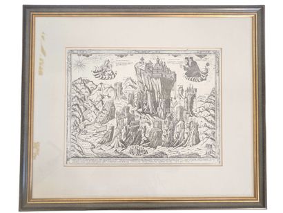 Lot comprising 2 black engravings featuring:...