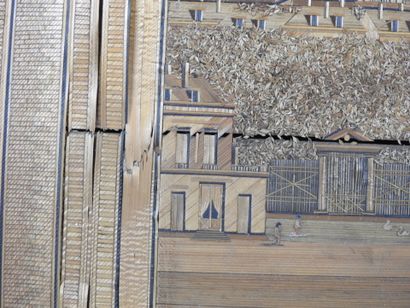 View of a castle. Straw marquetry pasted...