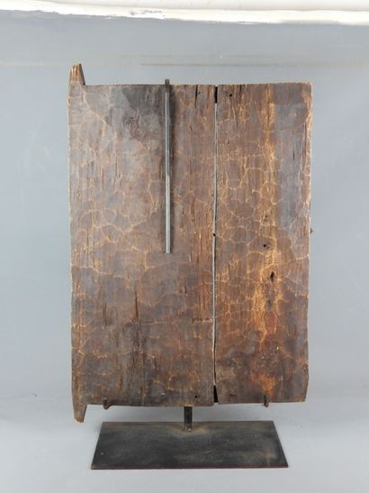 Carved wood panel with figures. On base....