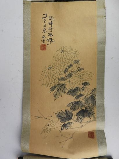 JAPAN: kakemono with floral design. Signed....