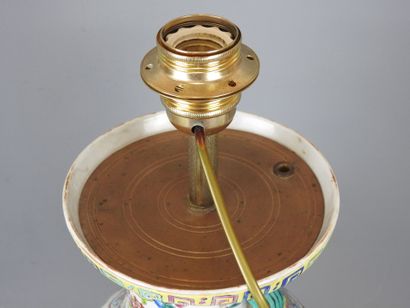 CHINA. Porcelain baluster lamp decorated...