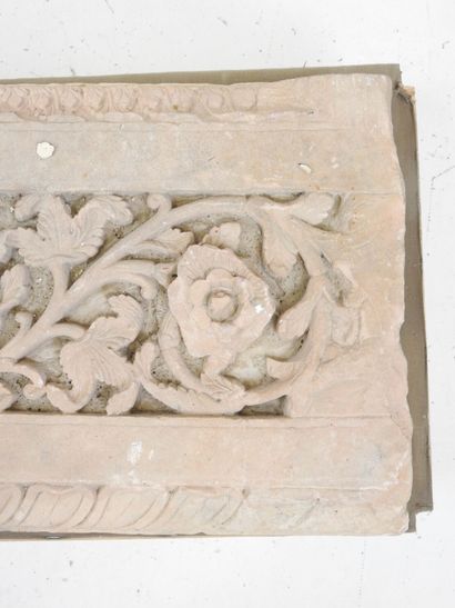 India. Upper part of a temple pillar carved...