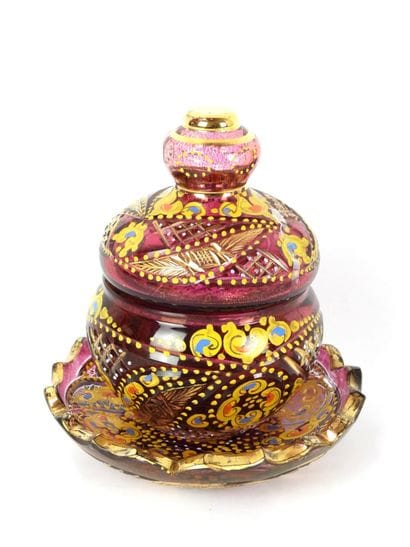 TURQUIE : Petit confiturier en verre taillé...