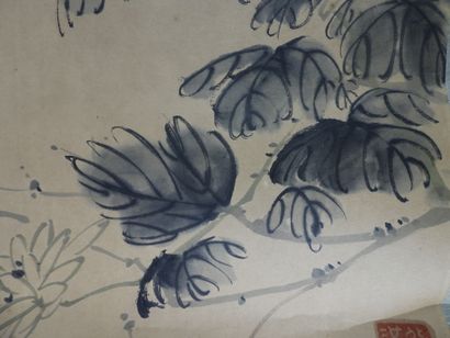 JAPAN: kakemono with floral design. Signed....
