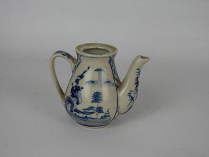 CHINA: Porcelain teapot with white-blue landscape...