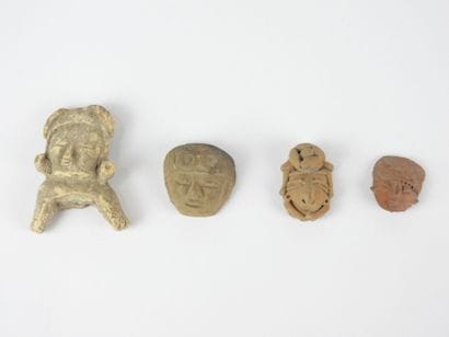 FOUR pre-Columbian FIGURES in stone and clay....
