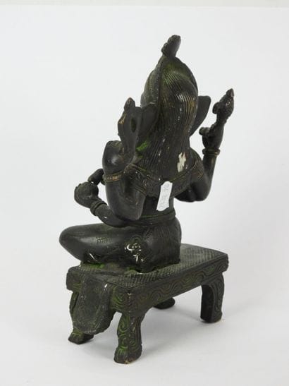 INDE : Ganesh. Sculpture en bronze à patine...