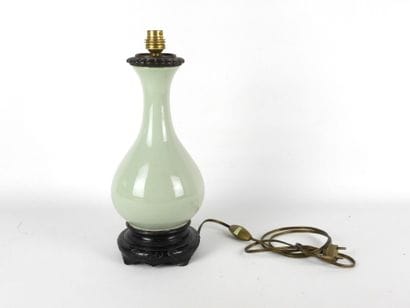 CHINA: Celadon ceramic baluster vase, bronze...