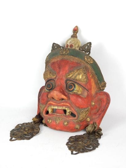 CHINA: Wood and metal mask representing the...