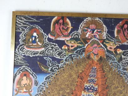 TIBET: Tangka decorated with deities. Gouache...