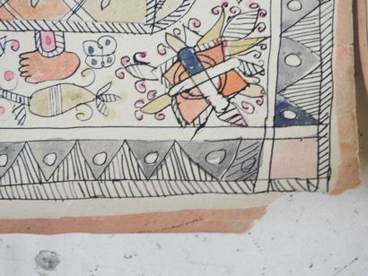 INDE. Divinités. Deux dessins à l'encre et...