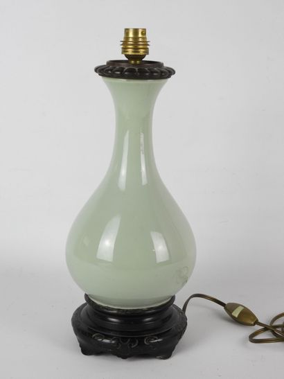 CHINA: Celadon ceramic baluster vase, bronze...