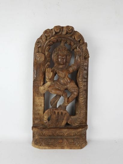 INDIA . Dancing divinity in carved wood....
