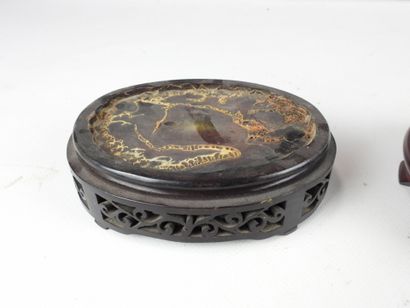 CHINA: Two carved wood bases. L. 16 cm (for...