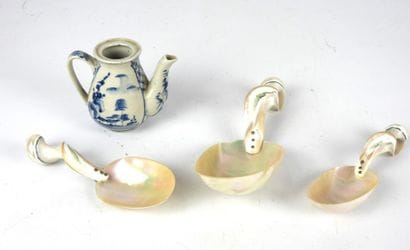 CHINA: Porcelain teapot with white-blue landscape...