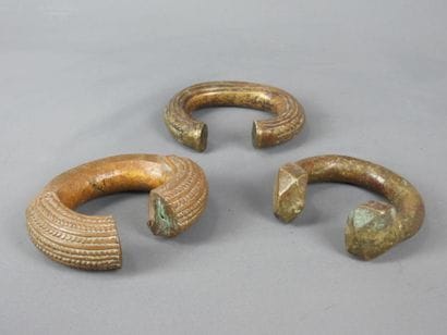 Three bronze bracelets, Ivory Coast. D. approx....